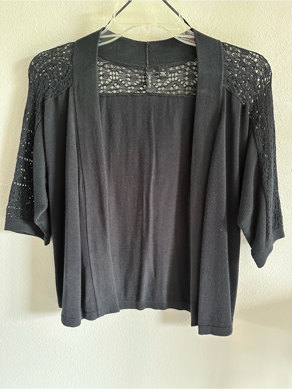Relativity Black Crochet-Shoulder Open Cardigan